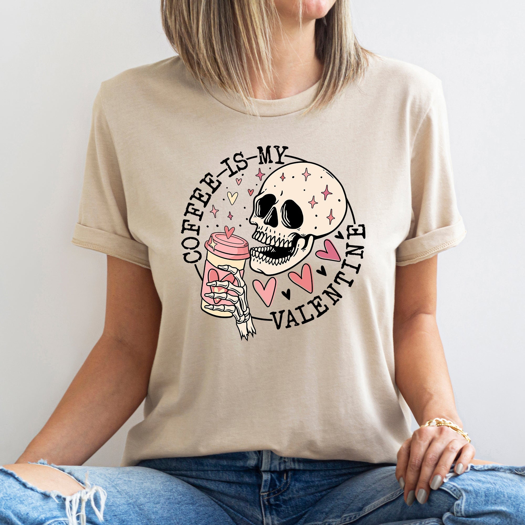 Coffee Is My Valentine Skeleton Caffeine For Coffee Lovers Valentine's Day Edition Graphic Tee