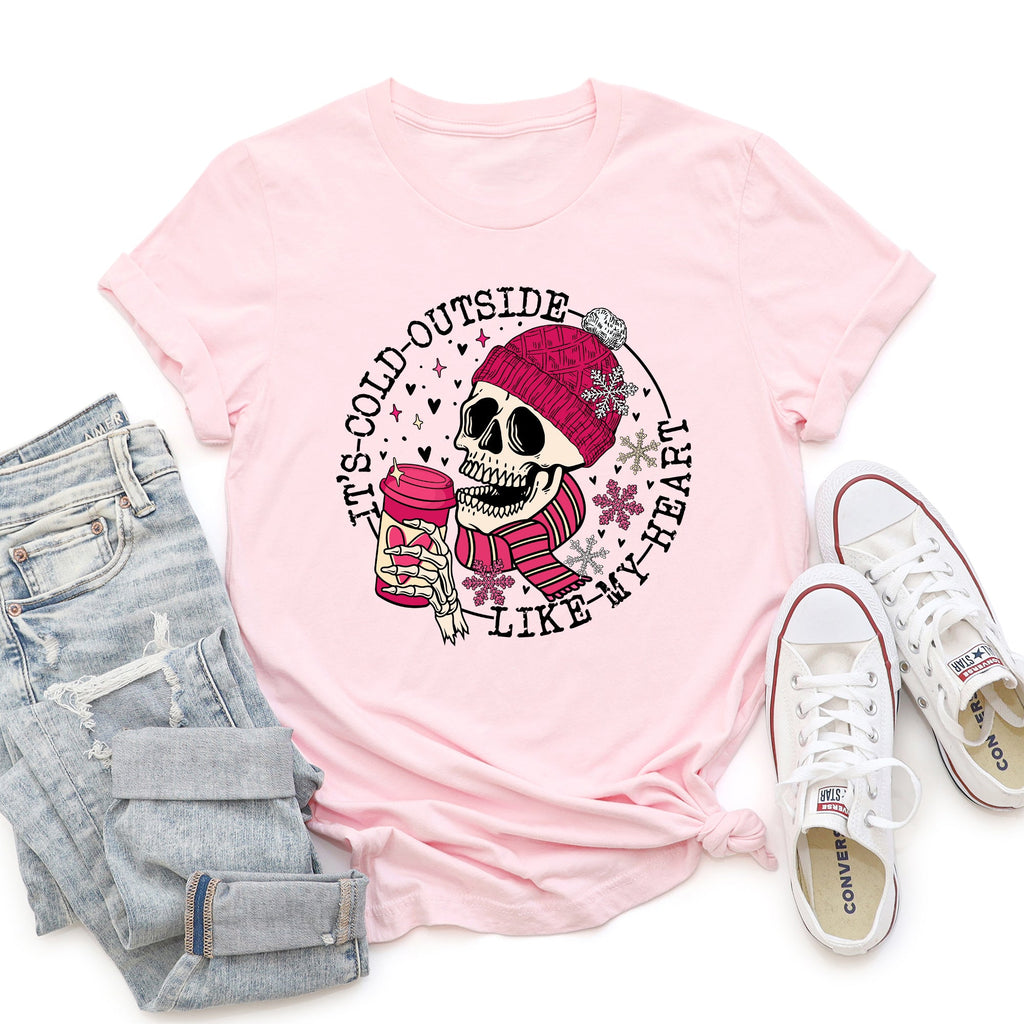 It's Cold Outside Skeleton Heart Valentine's Day Romantic Gothic Edition Graphic Tee
