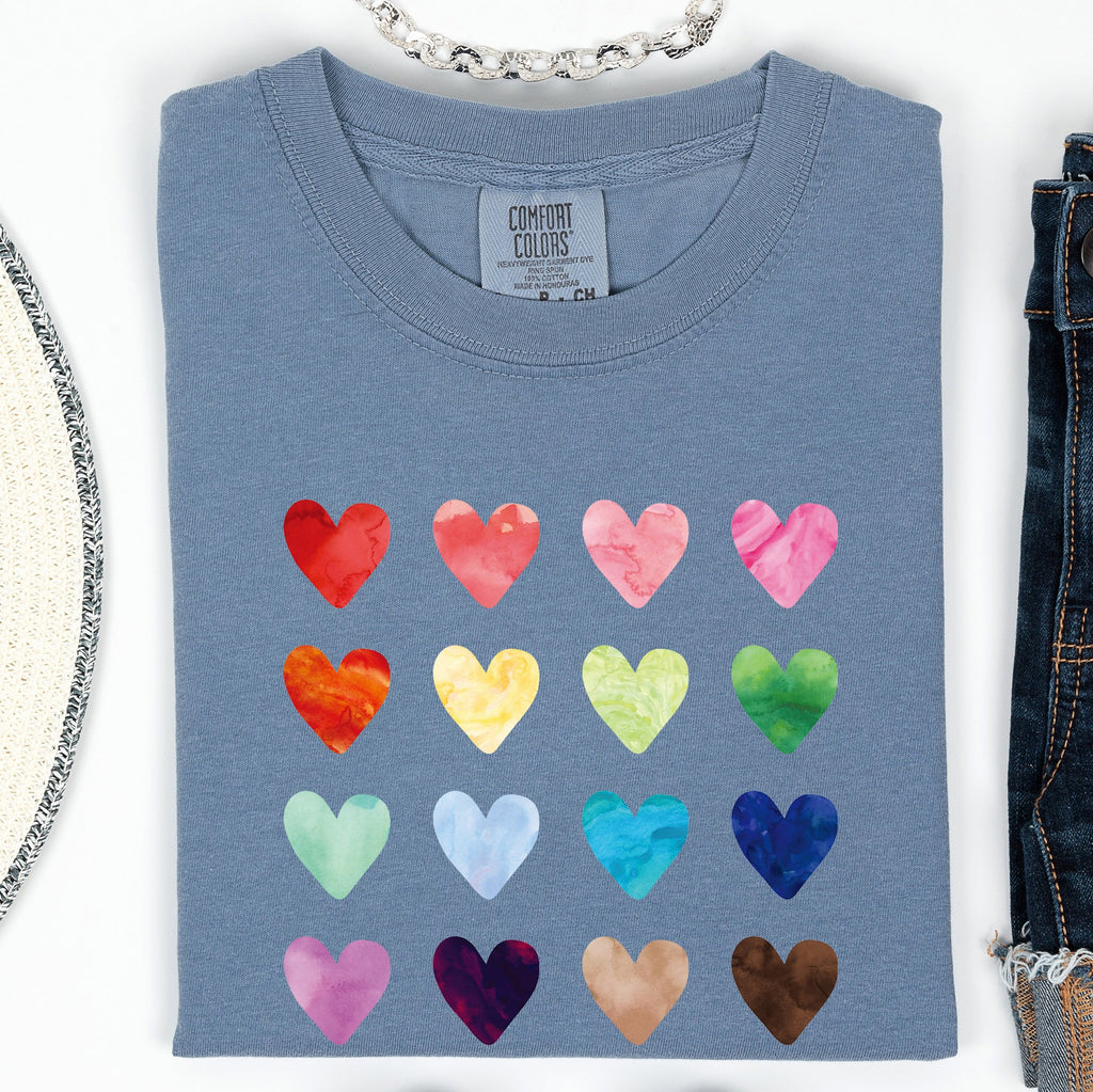 Colorful Hearts Rainbow Love Valentine's Day Celebration Theme Comfort Colors Tee