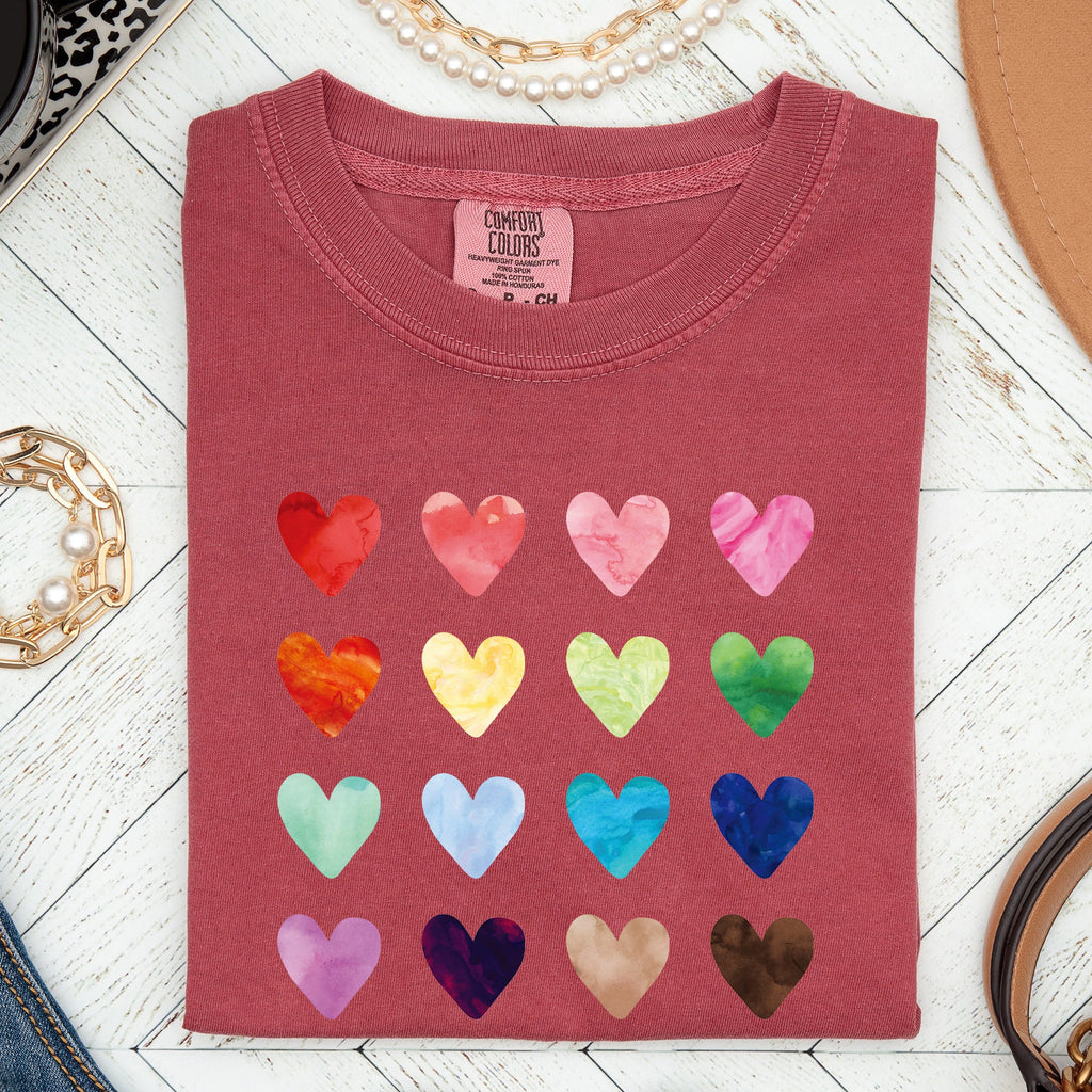 Colorful Hearts Rainbow Love Valentine's Day Celebration Theme Comfort Colors Tee