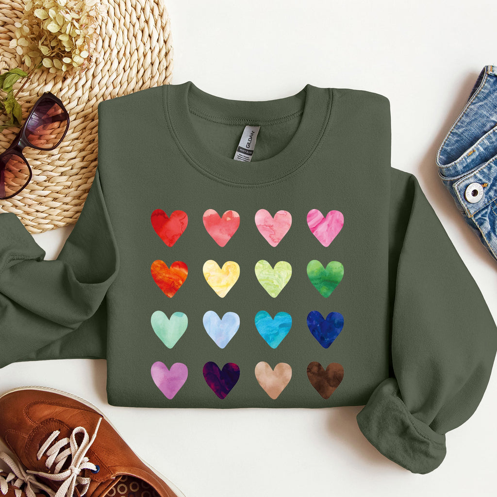 Colorful Hearts Rainbow Love Valentine's Day Edition Cozy Premium Graphic Design Sweatshirt