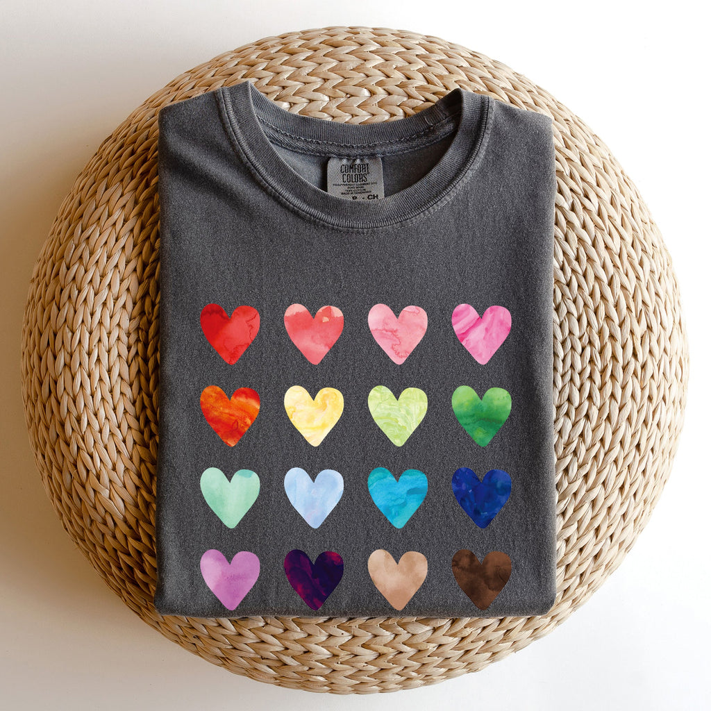 Colorful Hearts Rainbow Love Valentine's Day Celebration Theme Comfort Colors Tee