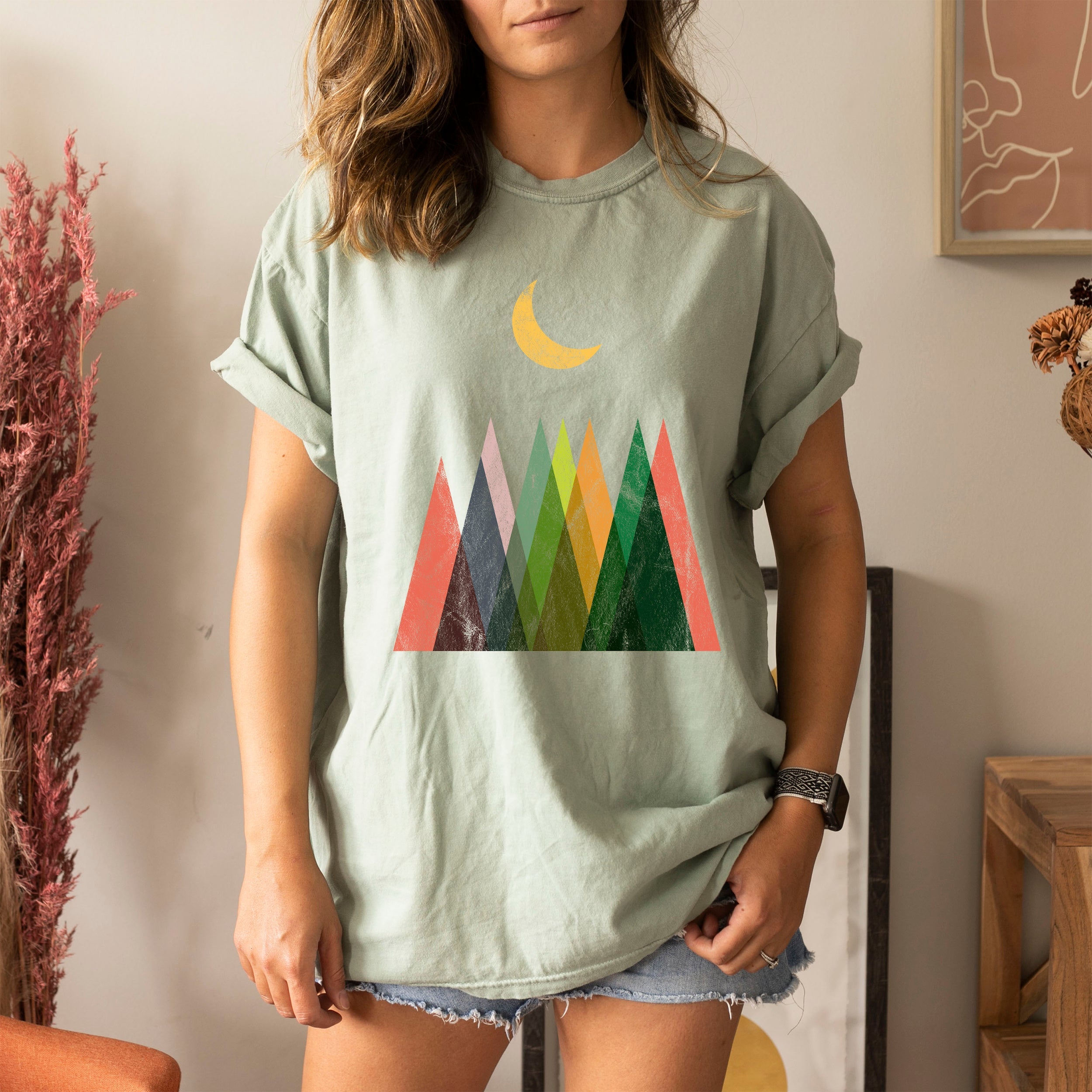 Abstract Mountains And Moon Silhouette Landscape Under Night Sky Comfort Colors Tee