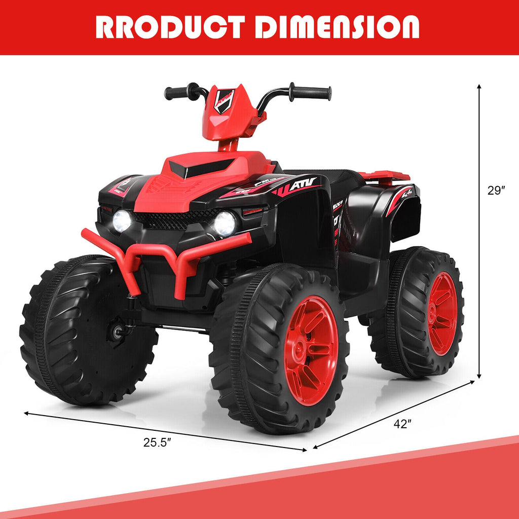 Costway 12V Kids ATV Quad Ride On Car with LED Light & Music in Red
