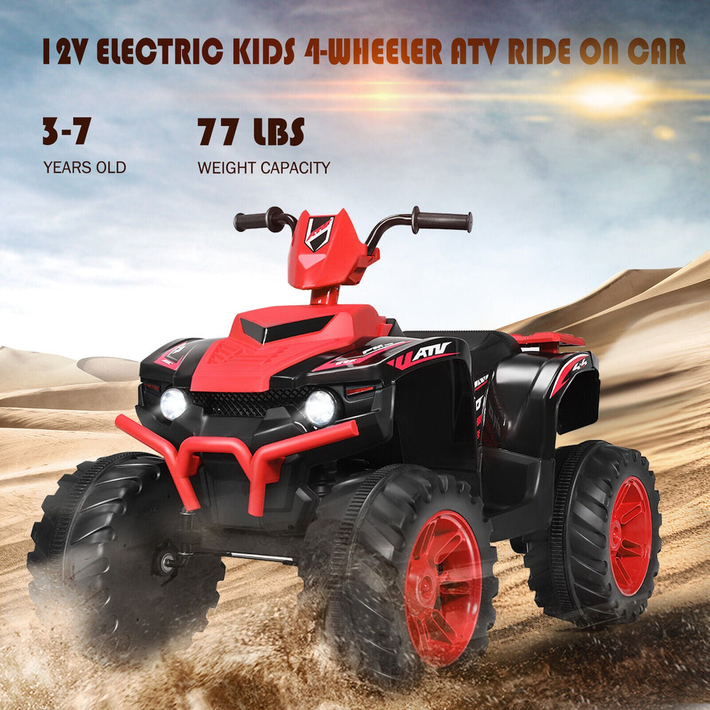 Costway 12V Kids ATV Quad Ride On Car with LED Light & Music in Red