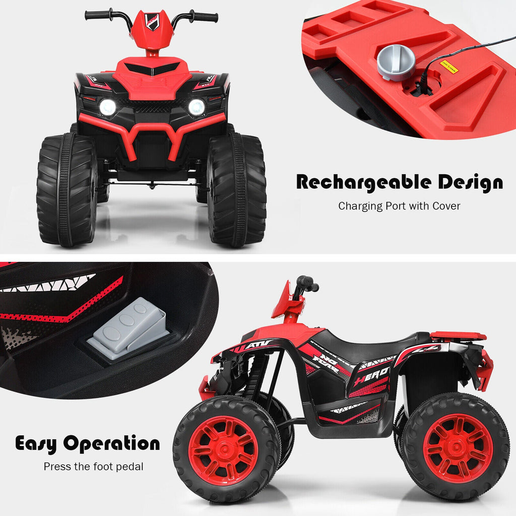 Costway 12V Kids ATV Quad Ride On Car with LED Light & Music in Red