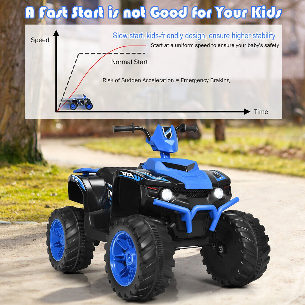 Costway 12V Kids ATV Quad Ride On Car with LED Light & Music - Navy