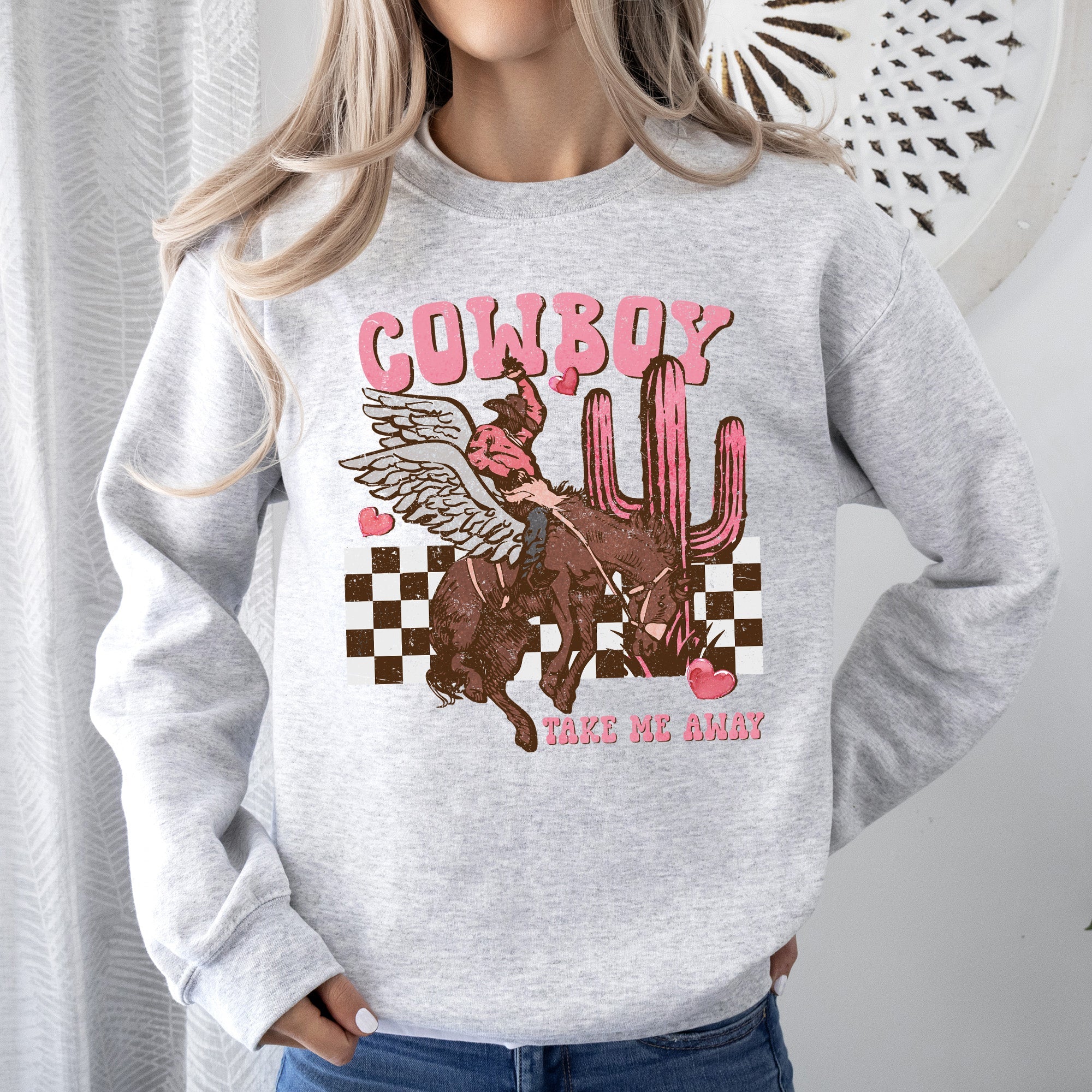 Cowboy Take Me Away Western Country Valentines Day Classic Rustic Vintage Graphic Sweatshirt