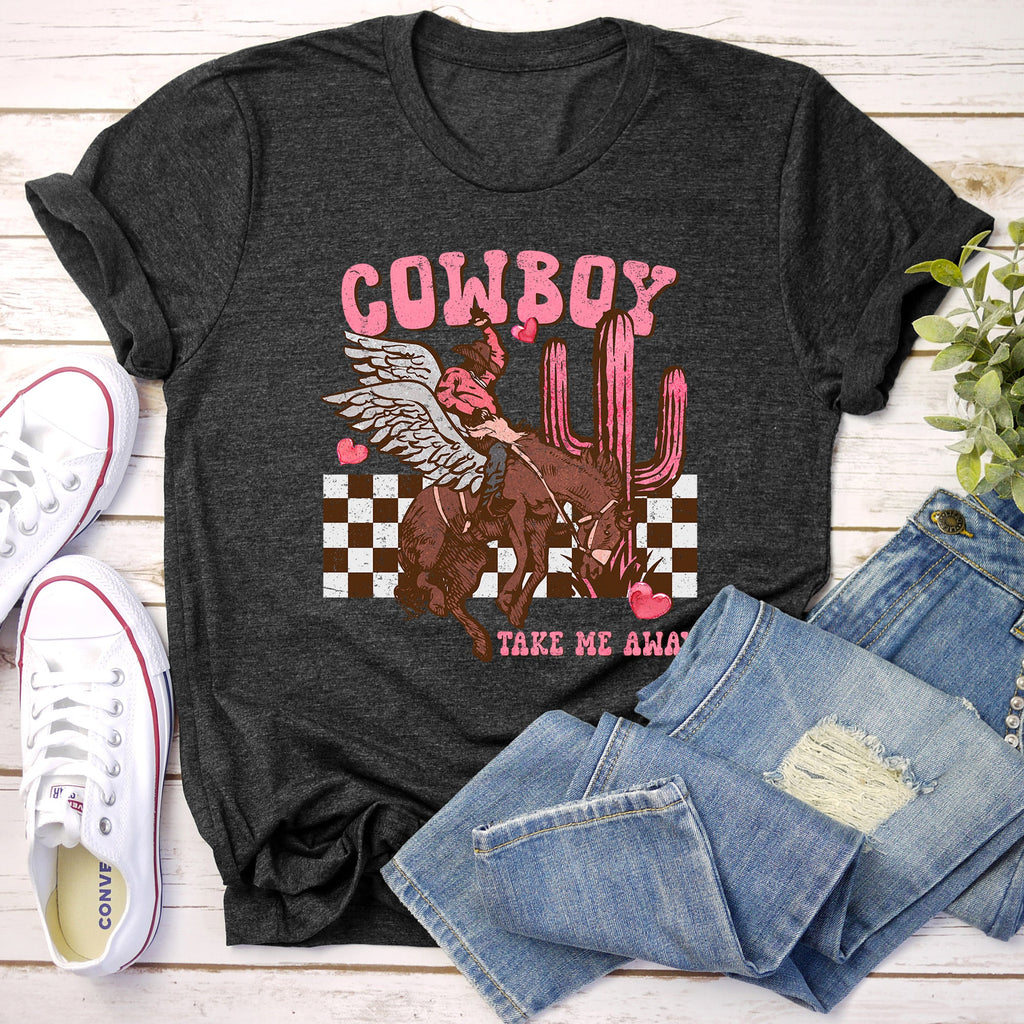 Cowboy Take Me Away Western Country Valentine's Day Rodeo Night Sky Sunset Graphic Tee
