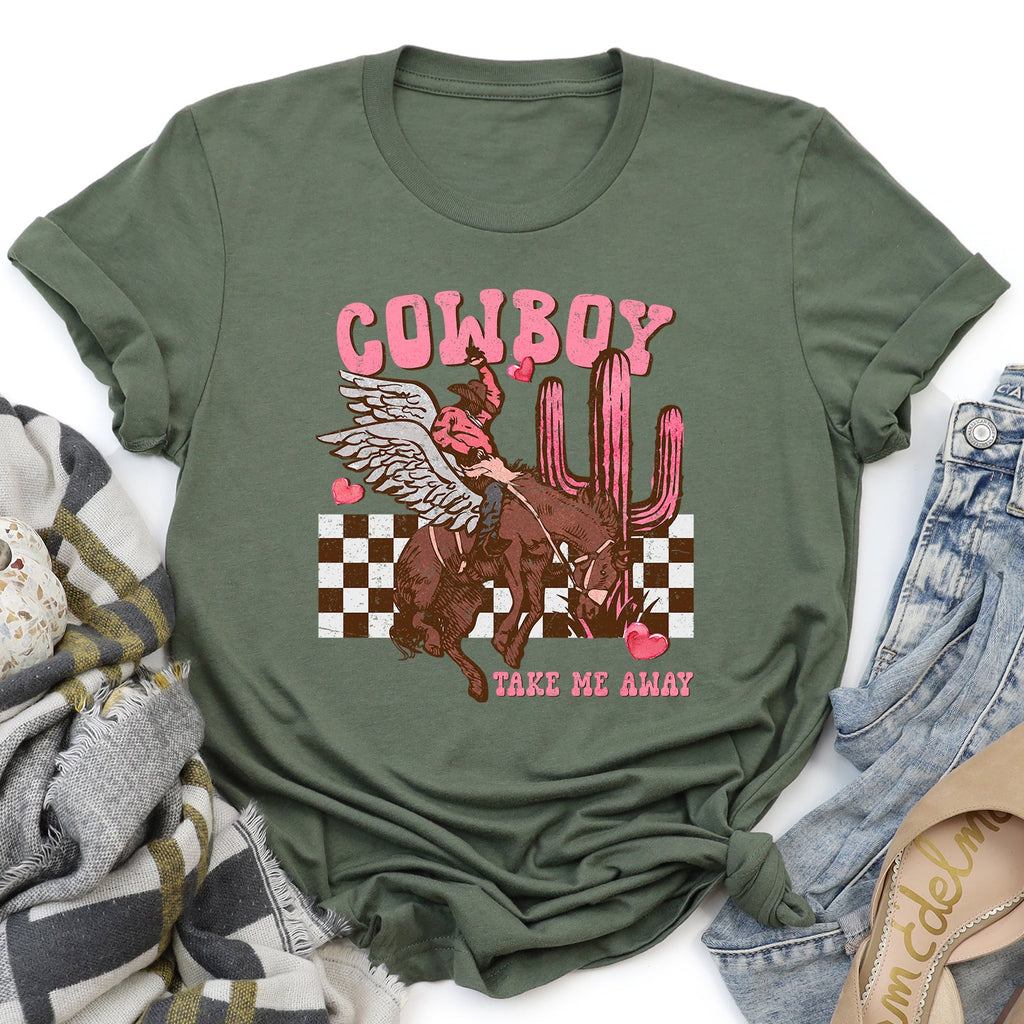Cowboy Take Me Away Western Country Valentine's Day Rodeo Night Sky Sunset Graphic Tee