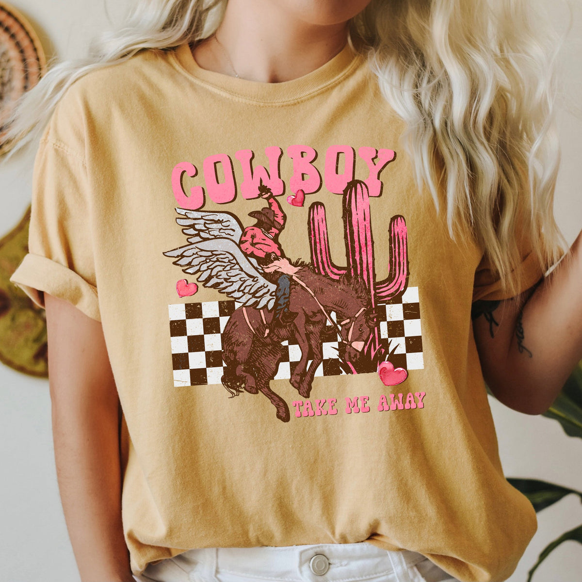 Cowboy Take Me Away Western Country Valentines Day Edition Vintage Inspired Comfort Colors Tee