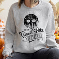 Crystal Lake Halloween Night Scene Haunted Campfire Moonlit Forest Graphic Sweatshirt