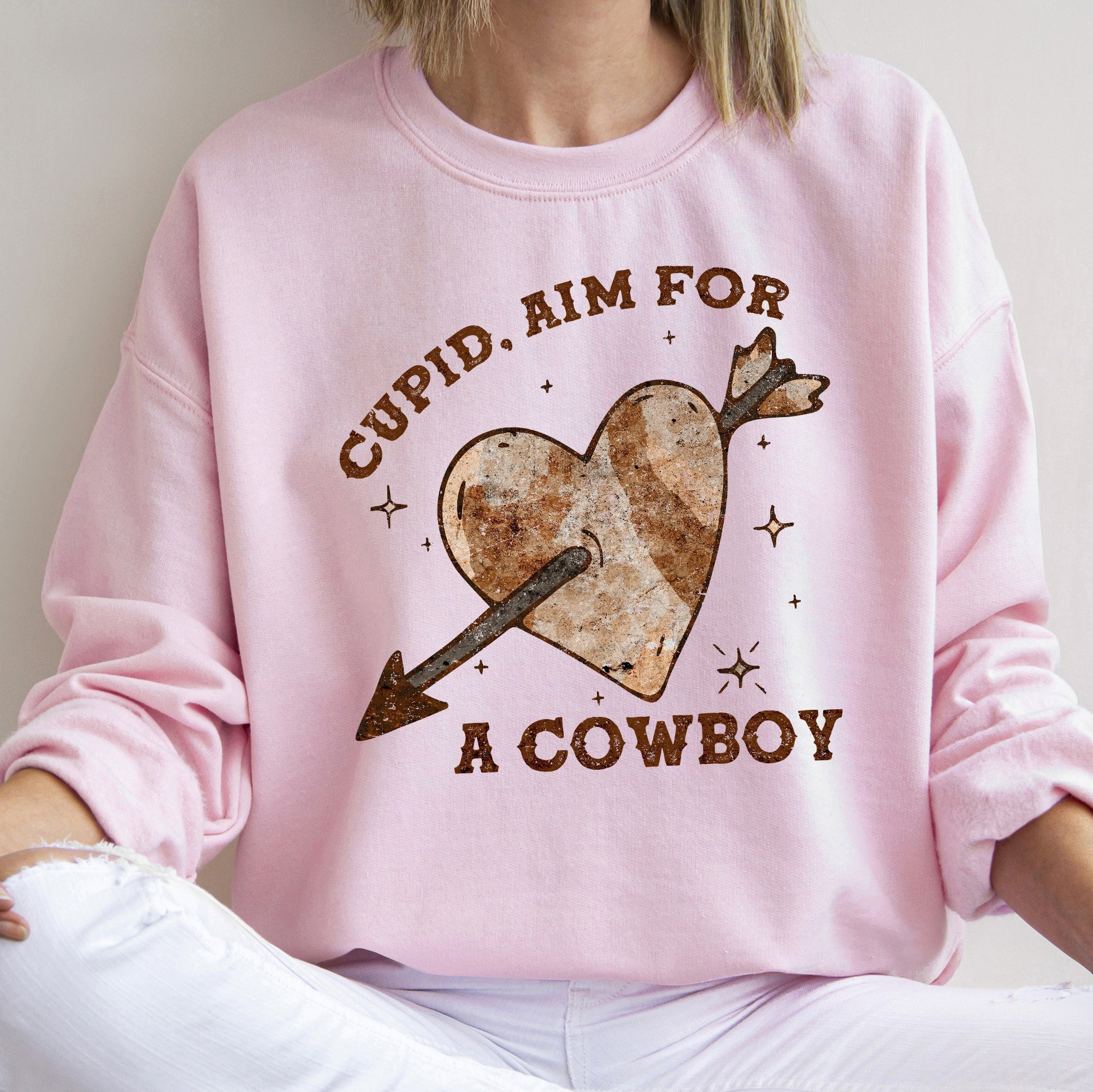 Cupid Aim For A Cowboy Heart Western Country Valentines Day Sweatshirt For Lovers Of Western Romance