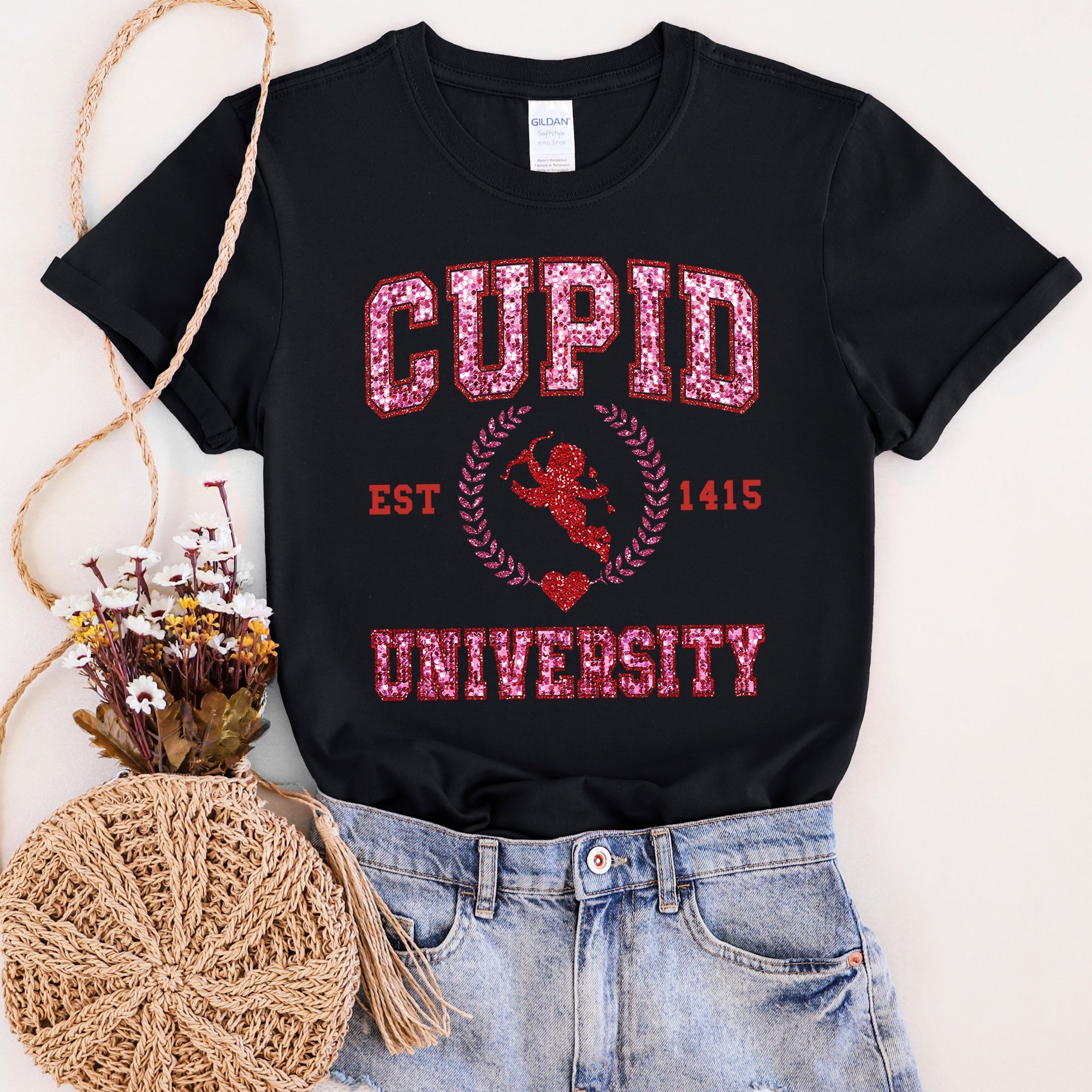 Cupid University Love Campus Romance Illustration Premium Soft Ring-Spun Cotton Graphic Tee