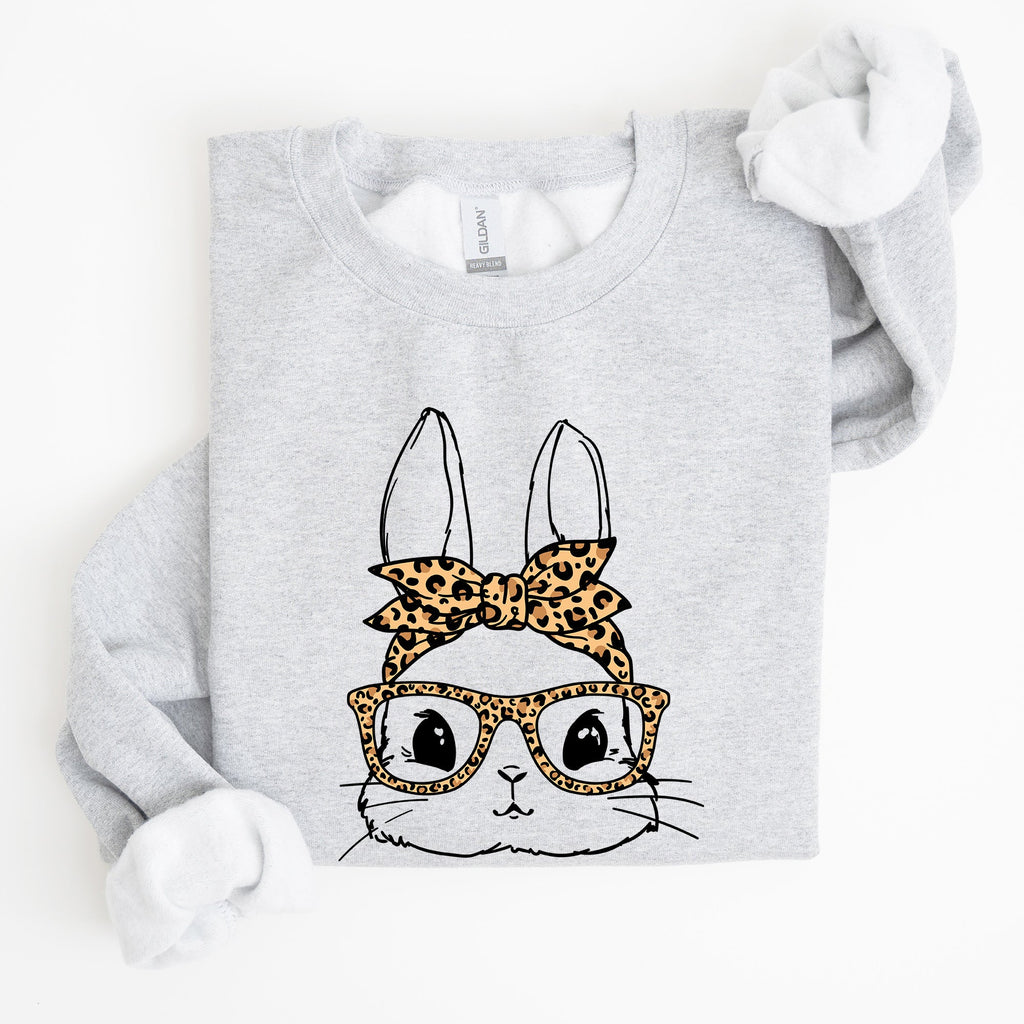 Cute Bunny With Glasses Leopard Bandana Easter Hipster Illustration Print On Vintage Inspired Sweatshirt