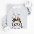 Cute Bunny With Glasses Leopard Bandana Easter Hipster Illustration Print On Vintage Inspired Sweatshirt