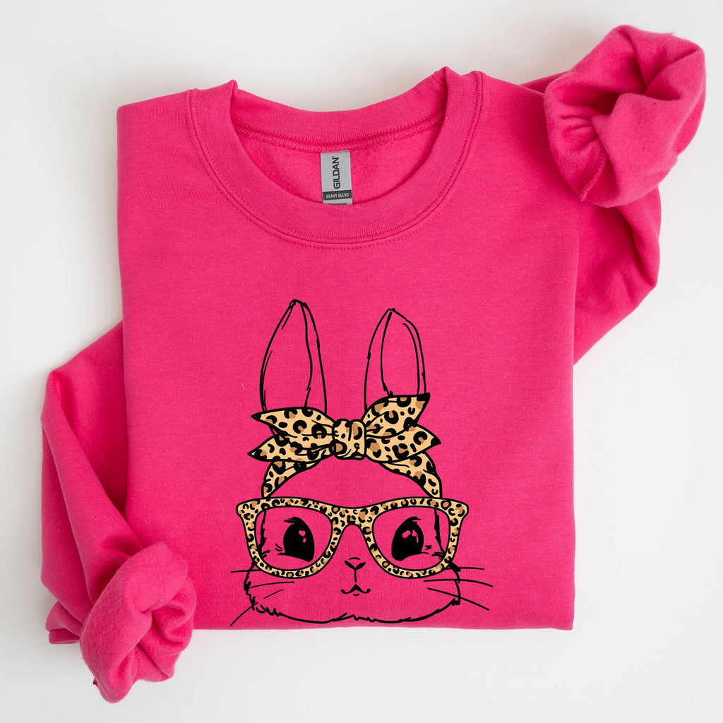 Cute Bunny With Glasses Leopard Bandana Easter Hipster Illustration Print On Vintage Inspired Sweatshirt
