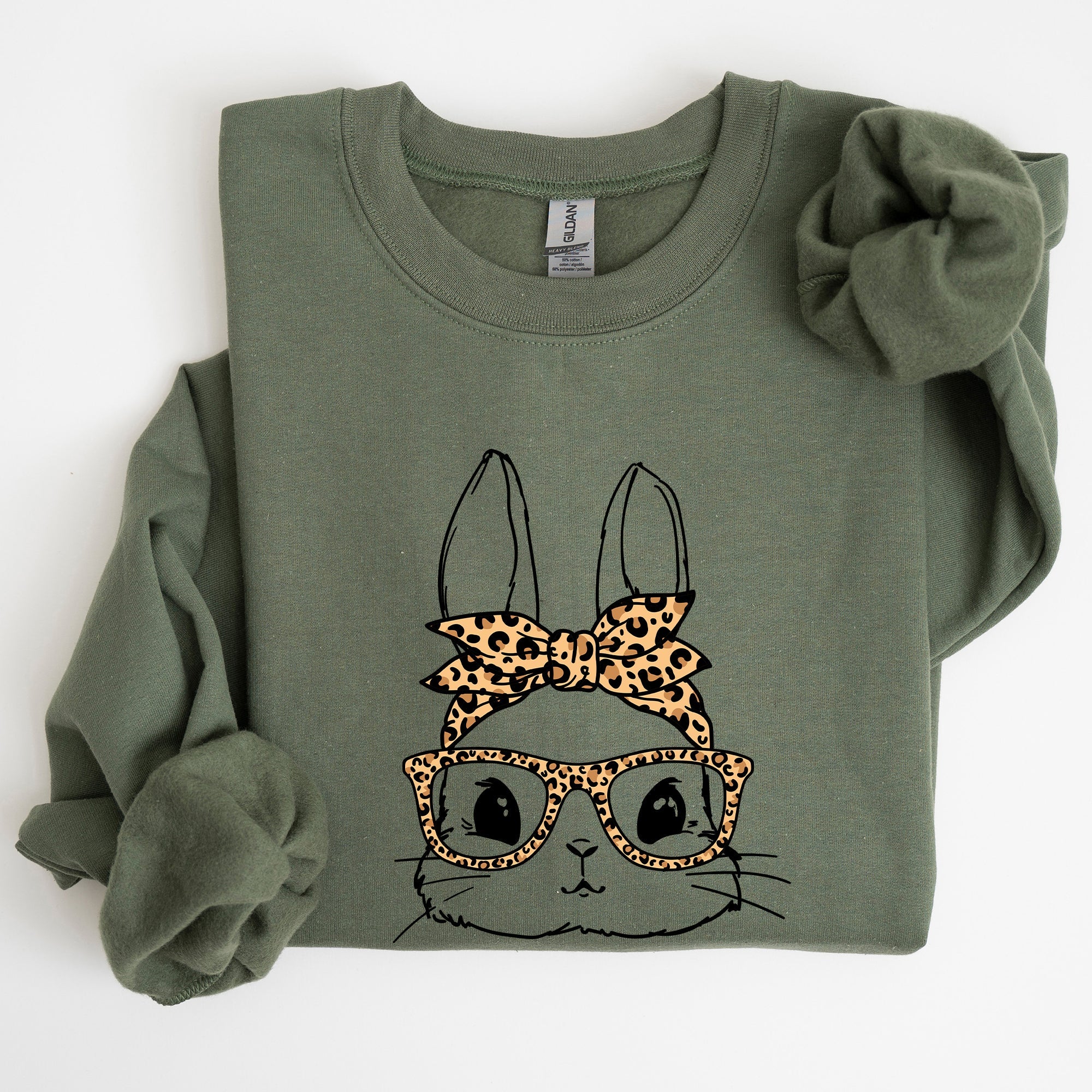 Cute Bunny With Glasses Leopard Bandana Easter Hipster Illustration Print On Vintage Inspired Sweatshirt