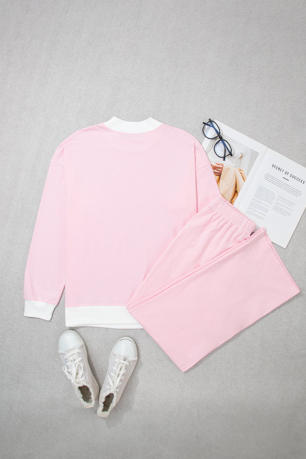 Stripe Colorblock Mock Neck Sweatshirt & Pants Set