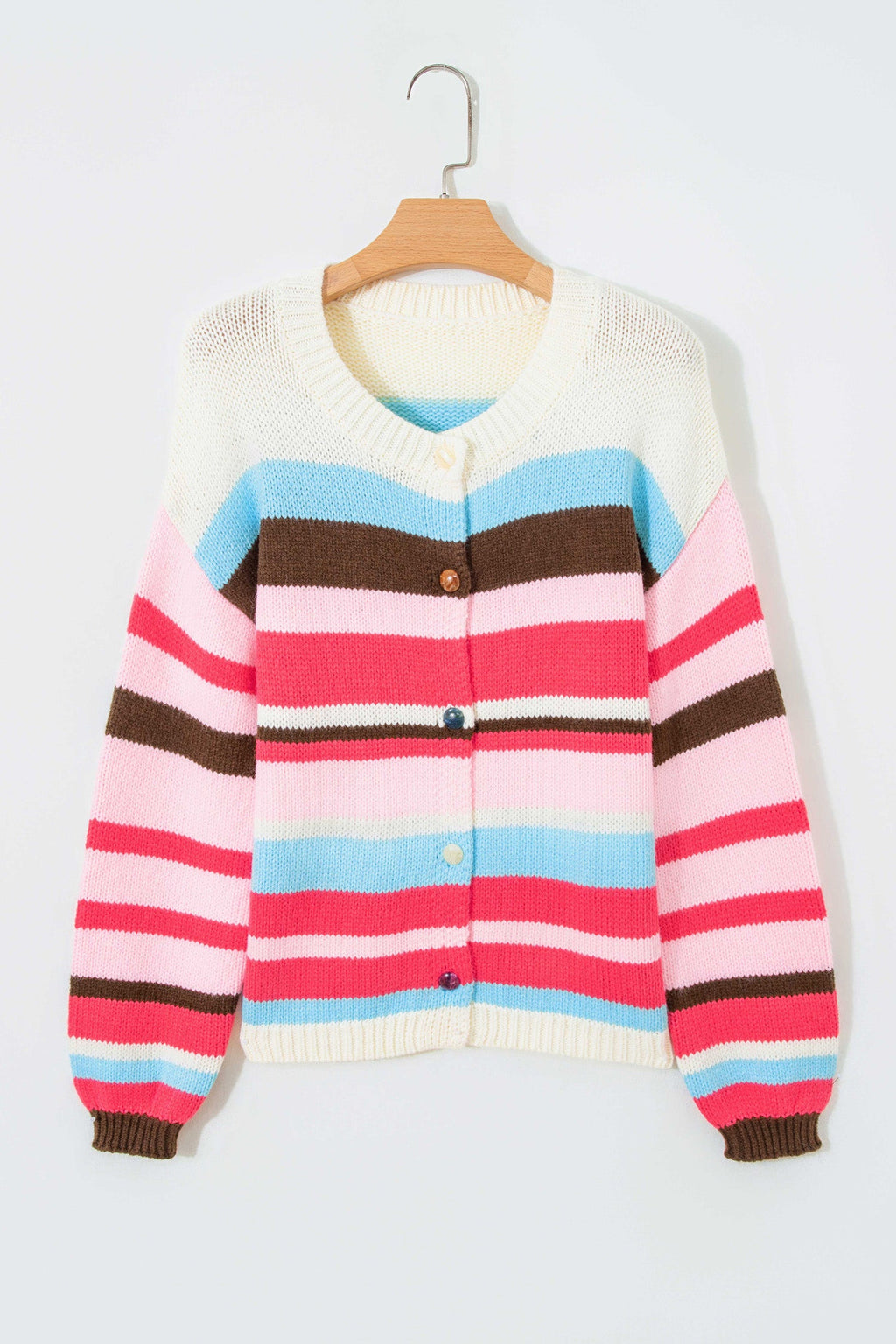 Stripe Colorblock Long Sleeve Drop Shoulder Cardigan
