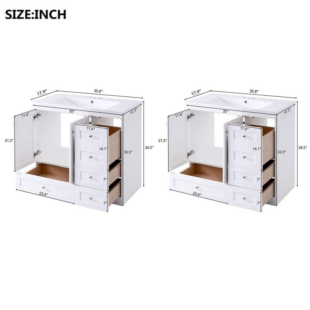 Shaker Free Standing Bathroom Vanity Cabinet & Sink, Soft Close Drawers, Soft Close Doors