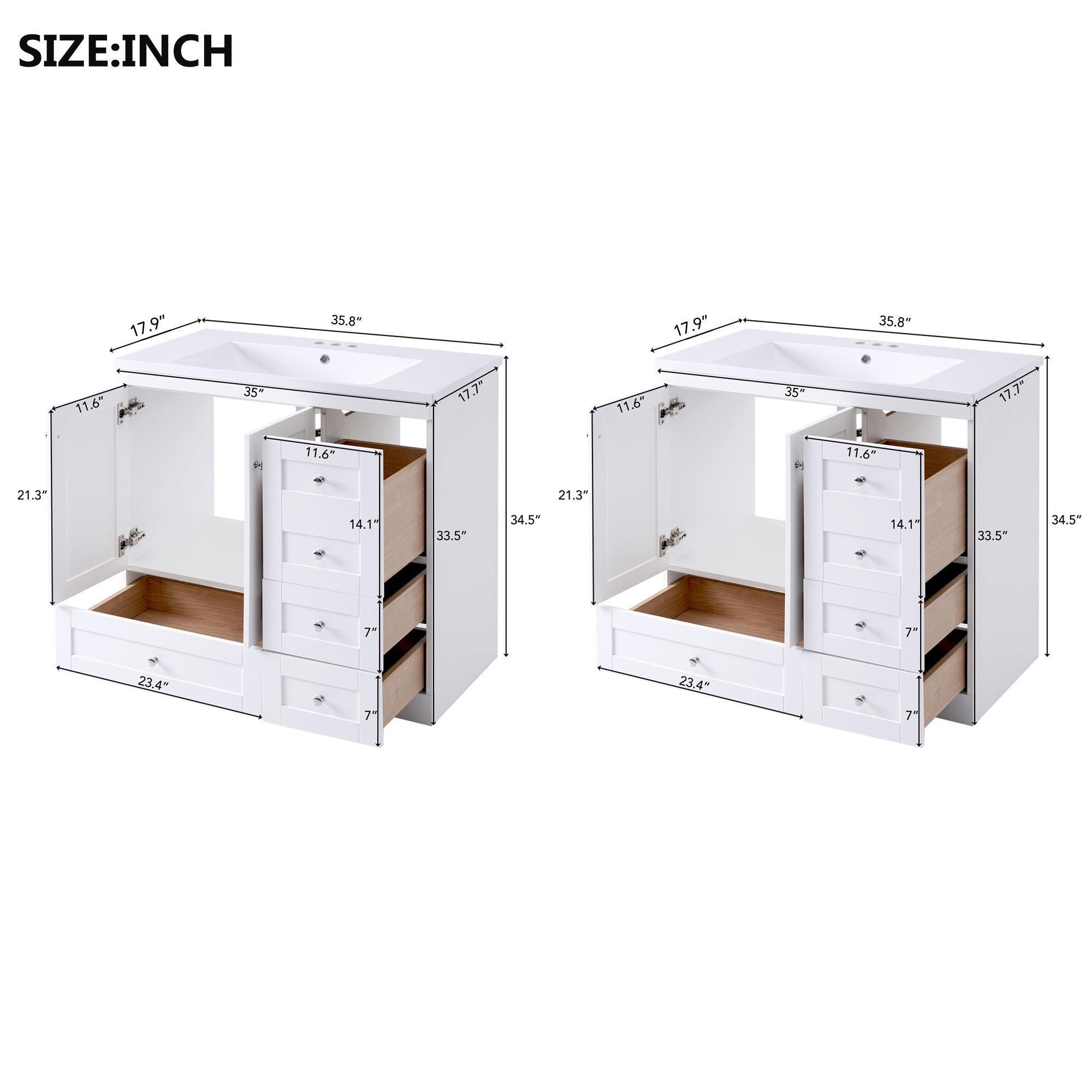 Shaker Free Standing Bathroom Vanity Cabinet & Sink, Soft Close Drawers, Soft Close Doors