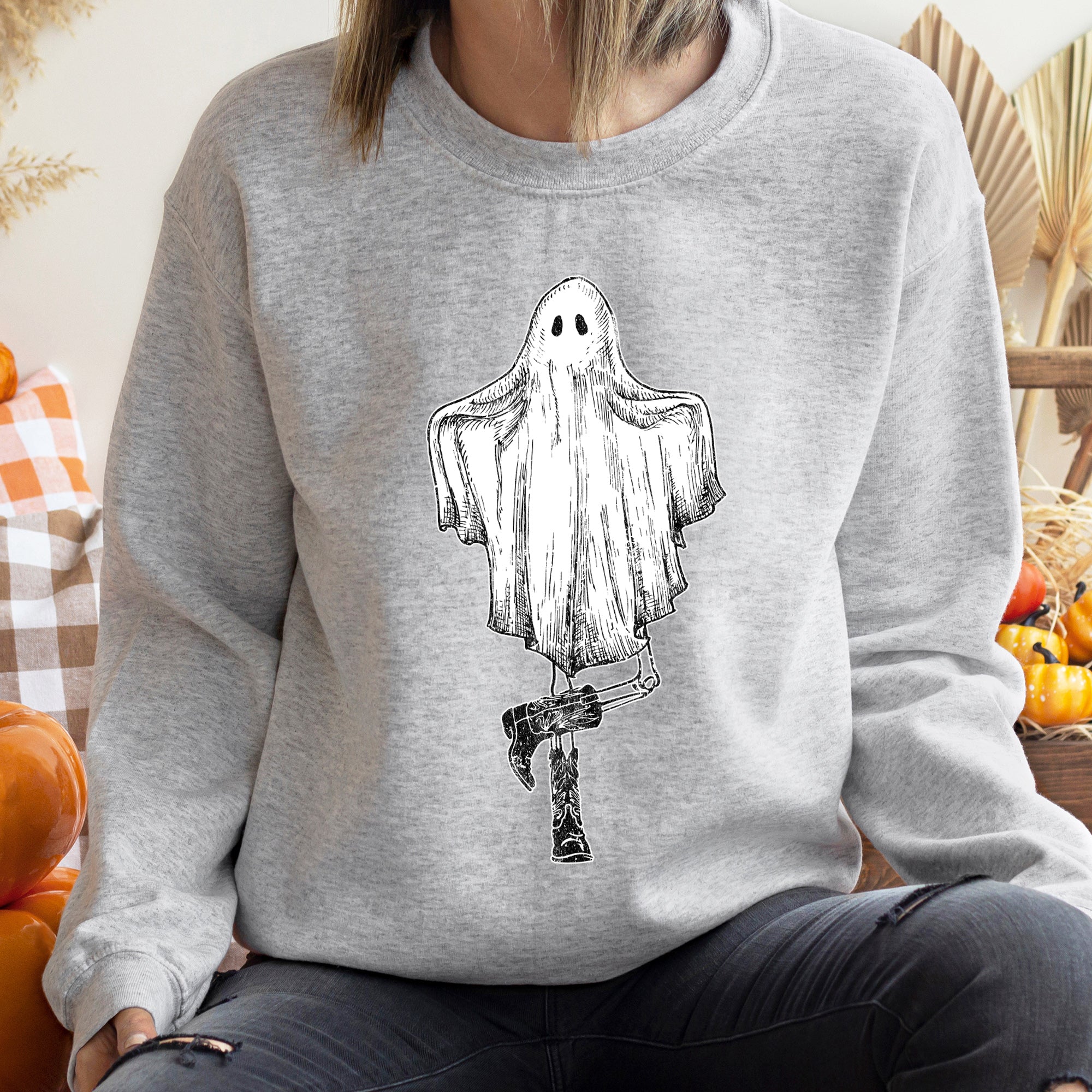 Dancing Ghost Halloween Graphic Design In Haunted Night Vintage Style Sweatshirt