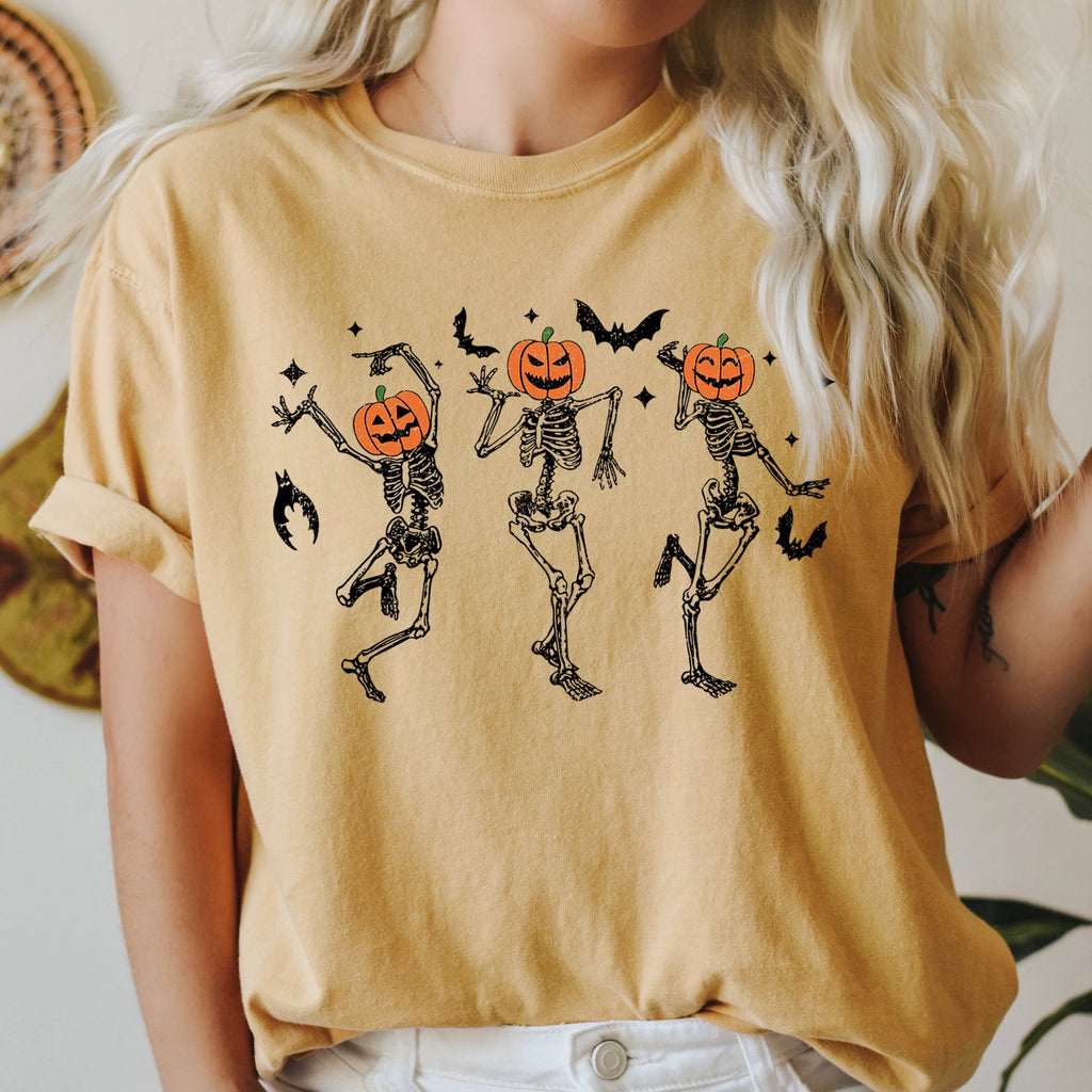 Dancing Pumpkin Skeletons Retro Halloween Night Parade Design Comfort Colors Tee