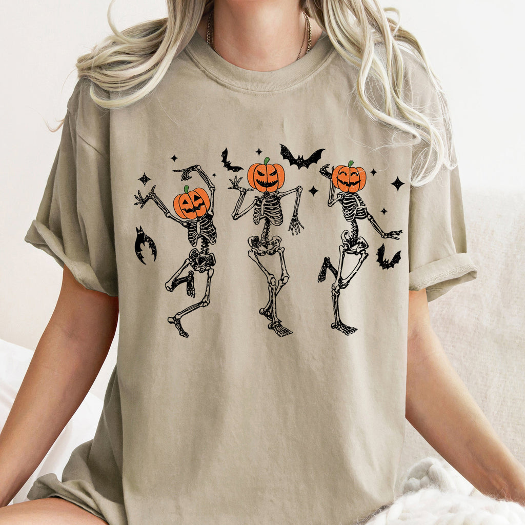 Dancing Pumpkin Skeletons Retro Halloween Night Parade Design Comfort Colors Tee