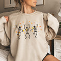 Dancing Skeletons Leaves Halloween Scene With Autumn Leaves And Moonlit Night Sweatshirt