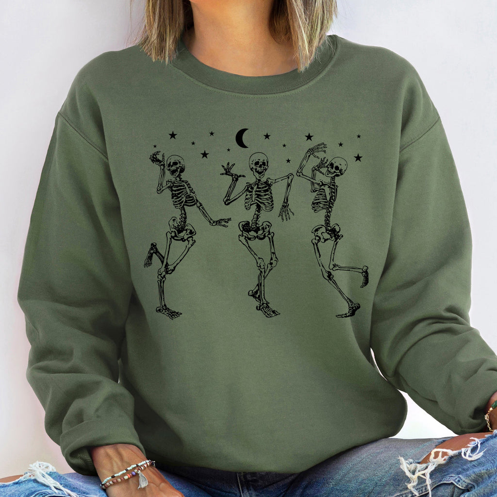 Dancing Skeletons Moonlit Halloween Night Celebration Silhouette Scene Sweatshirt