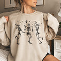 Dancing Skeletons Moonlit Halloween Night Celebration Silhouette Scene Sweatshirt
