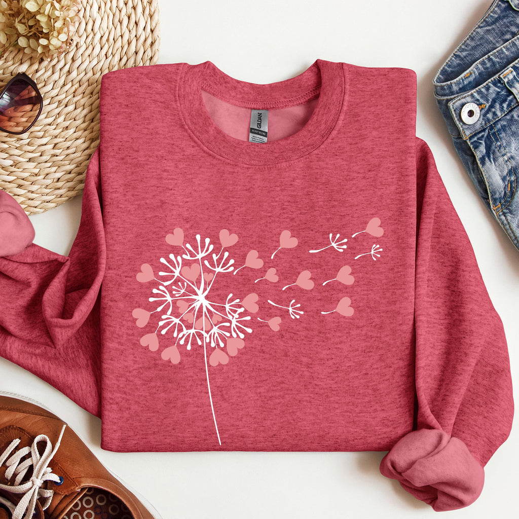 Dandelion Hearts Flower Artwork Print Featuring Whimsical Petals And Love Motifs Sweatshirt