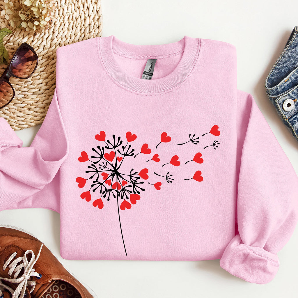 Dandelion Hearts Flower Artwork Print Featuring Whimsical Petals And Love Motifs Sweatshirt