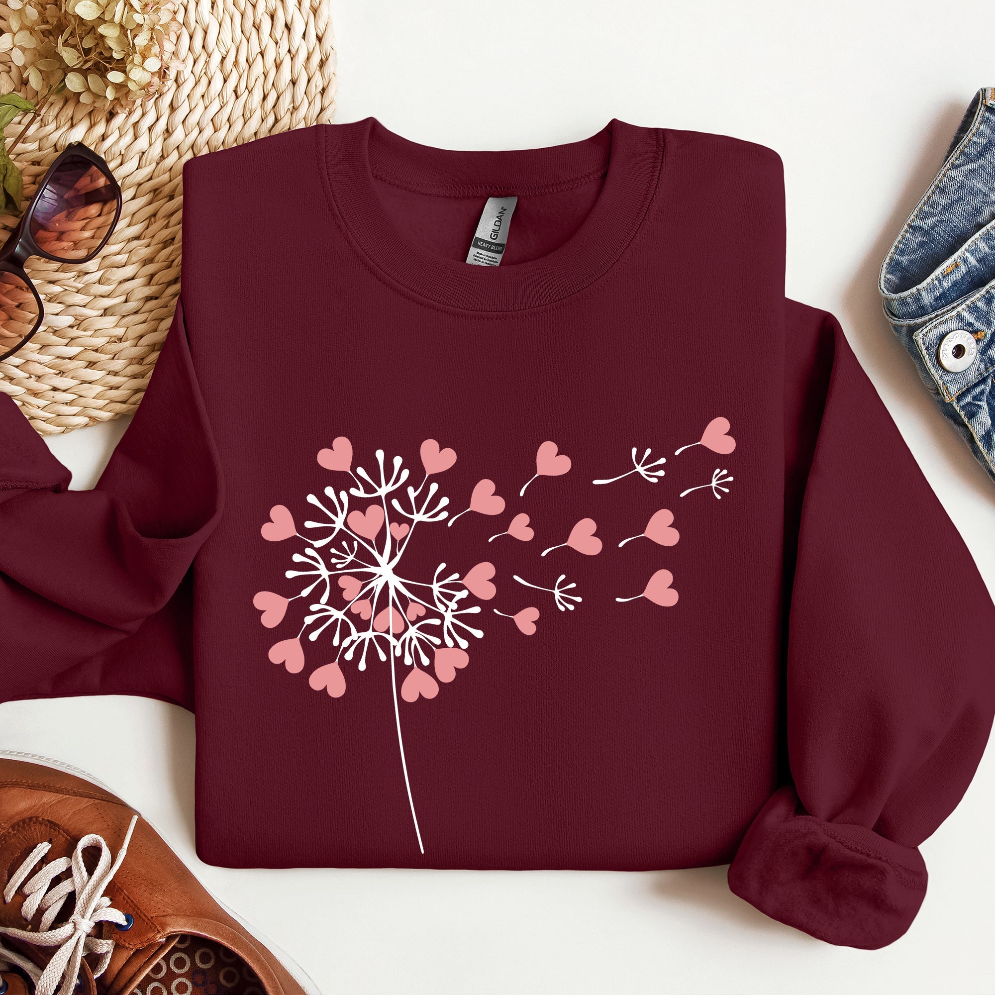 Dandelion Hearts Flower Artwork Print Featuring Whimsical Petals And Love Motifs Sweatshirt