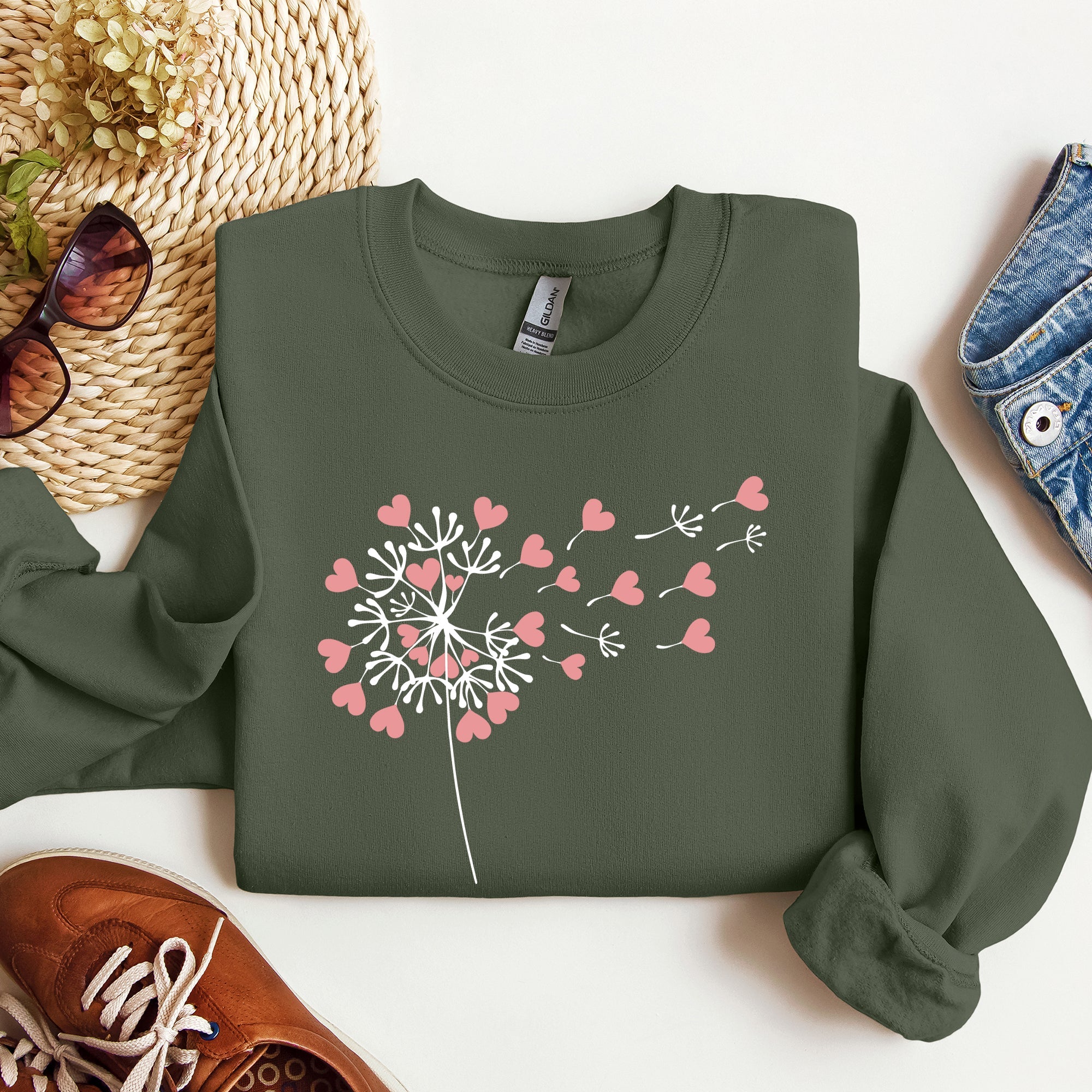 Dandelion Hearts Flower Artwork Print Featuring Whimsical Petals And Love Motifs Sweatshirt