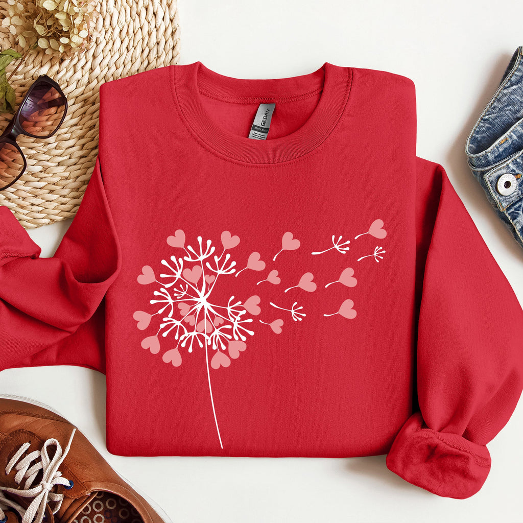 Dandelion Hearts Flower Artwork Print Featuring Whimsical Petals And Love Motifs Sweatshirt