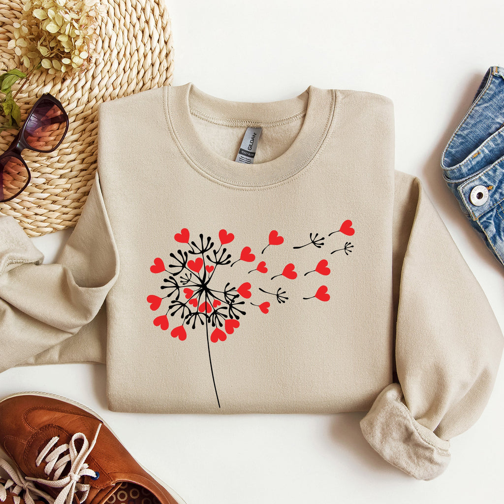 Dandelion Hearts Flower Artwork Print Featuring Whimsical Petals And Love Motifs Sweatshirt