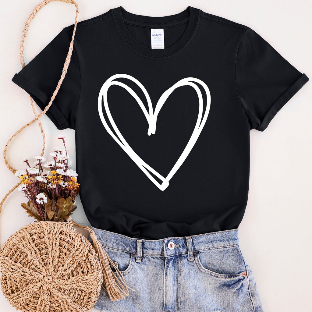 Double Heart Sketch Doodle Love Valentine Theme Hand Drawn Hearts And Expressive Script Typography Graphic Tee