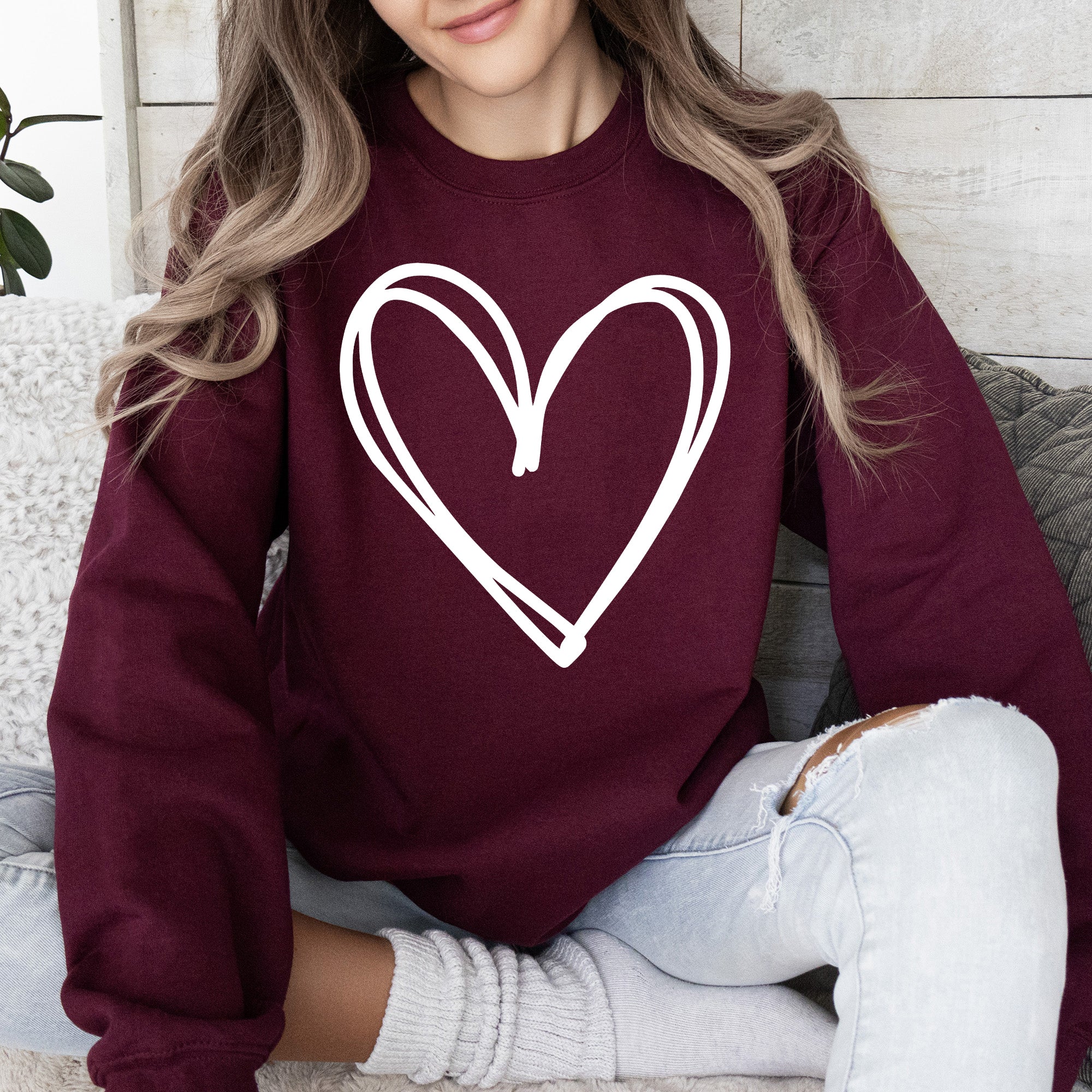 Double Heart Sketch Doodle Love Valentine Themed Cozy Graphic Illustration With Bold Lines And Hearts Sweatshirt