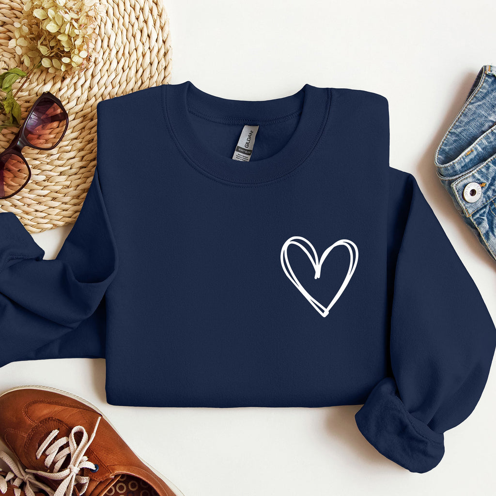 Double Heart Pocket Print Valentine's Day Cozy Brushed Fleece Premium Cotton Sweatshirt
