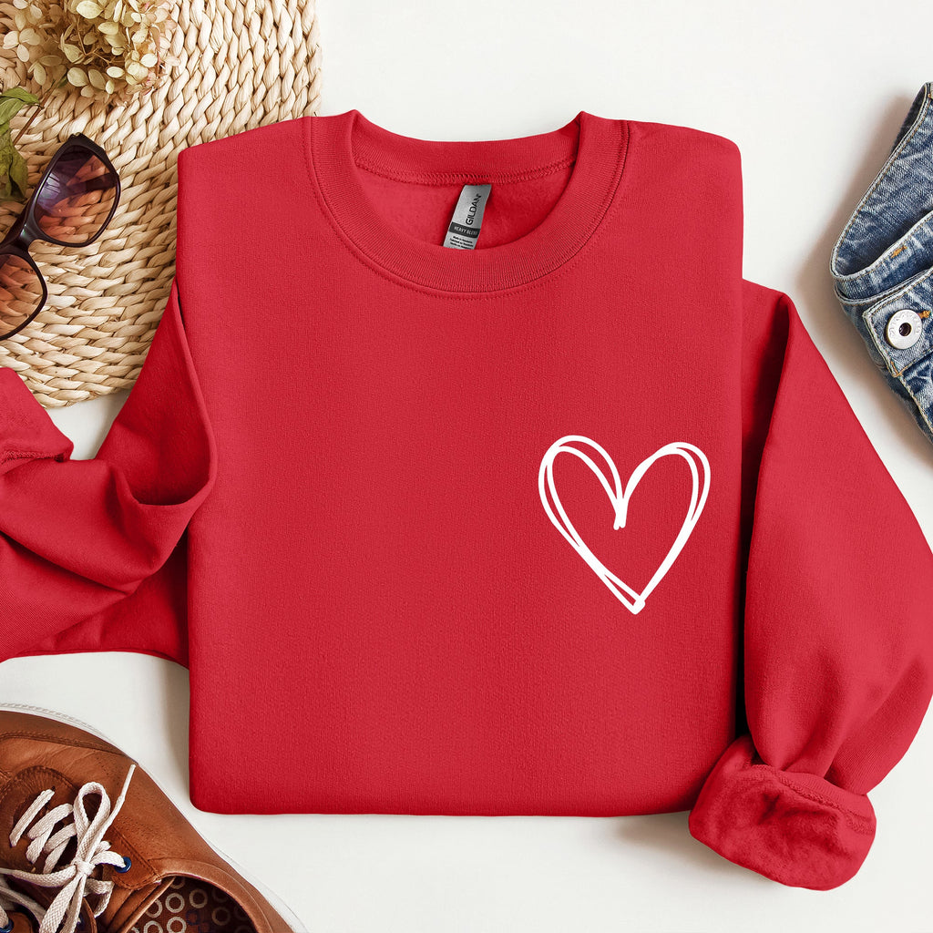 Double Heart Pocket Print Valentine's Day Cozy Brushed Fleece Premium Cotton Sweatshirt