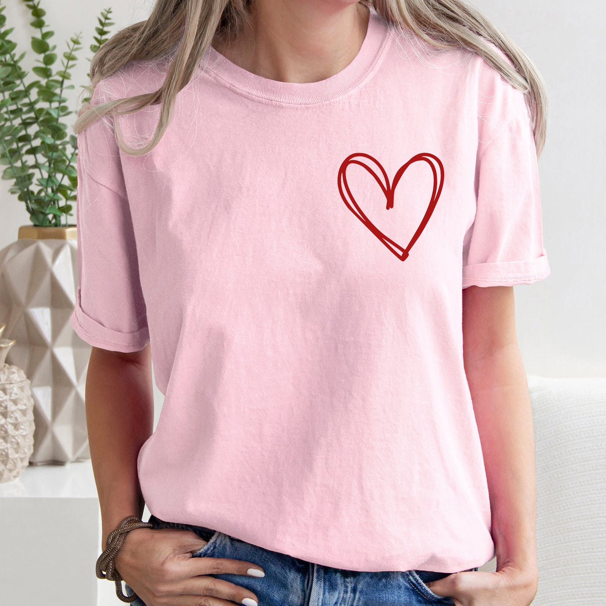 Double Heart Pocket Print Valentine's Day Edition Vintage Style Comfort Colors Tee