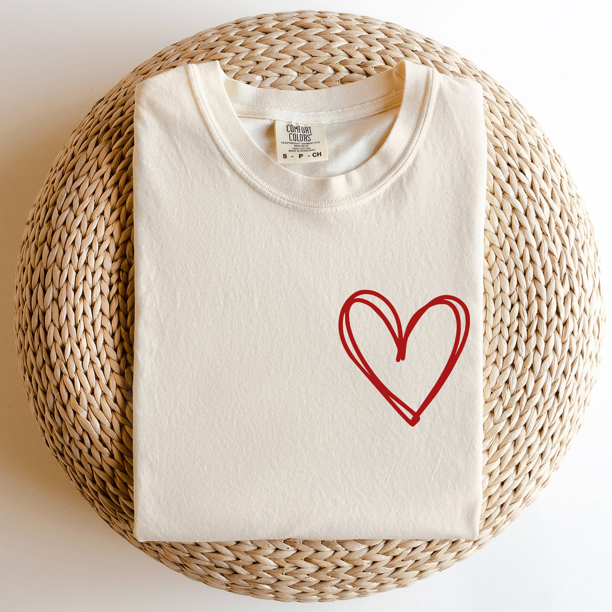 Double Heart Pocket Print Valentine's Day Edition Vintage Style Comfort Colors Tee