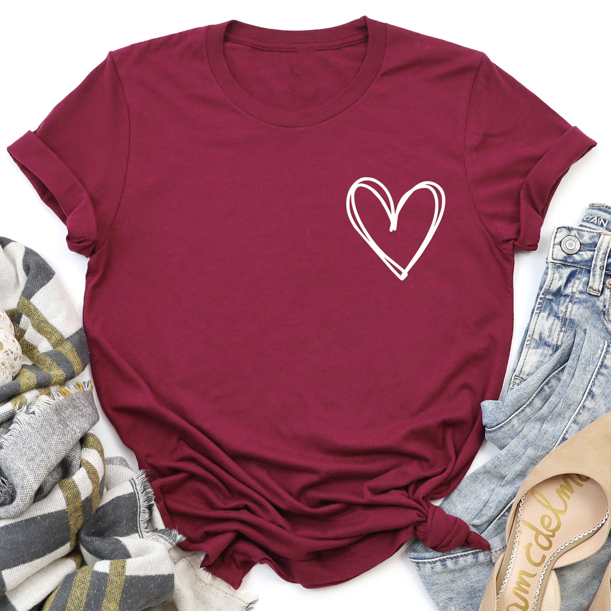 Double Heart Pocket Print Valentine's Day Edition Extra Soft Comfort Fit Graphic Tee