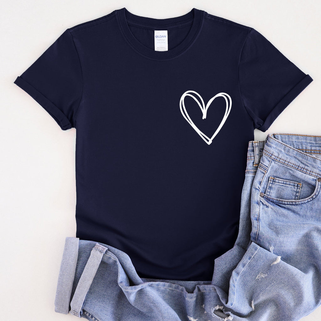 Double Heart Pocket Print Valentine's Day Edition Extra Soft Comfort Fit Graphic Tee