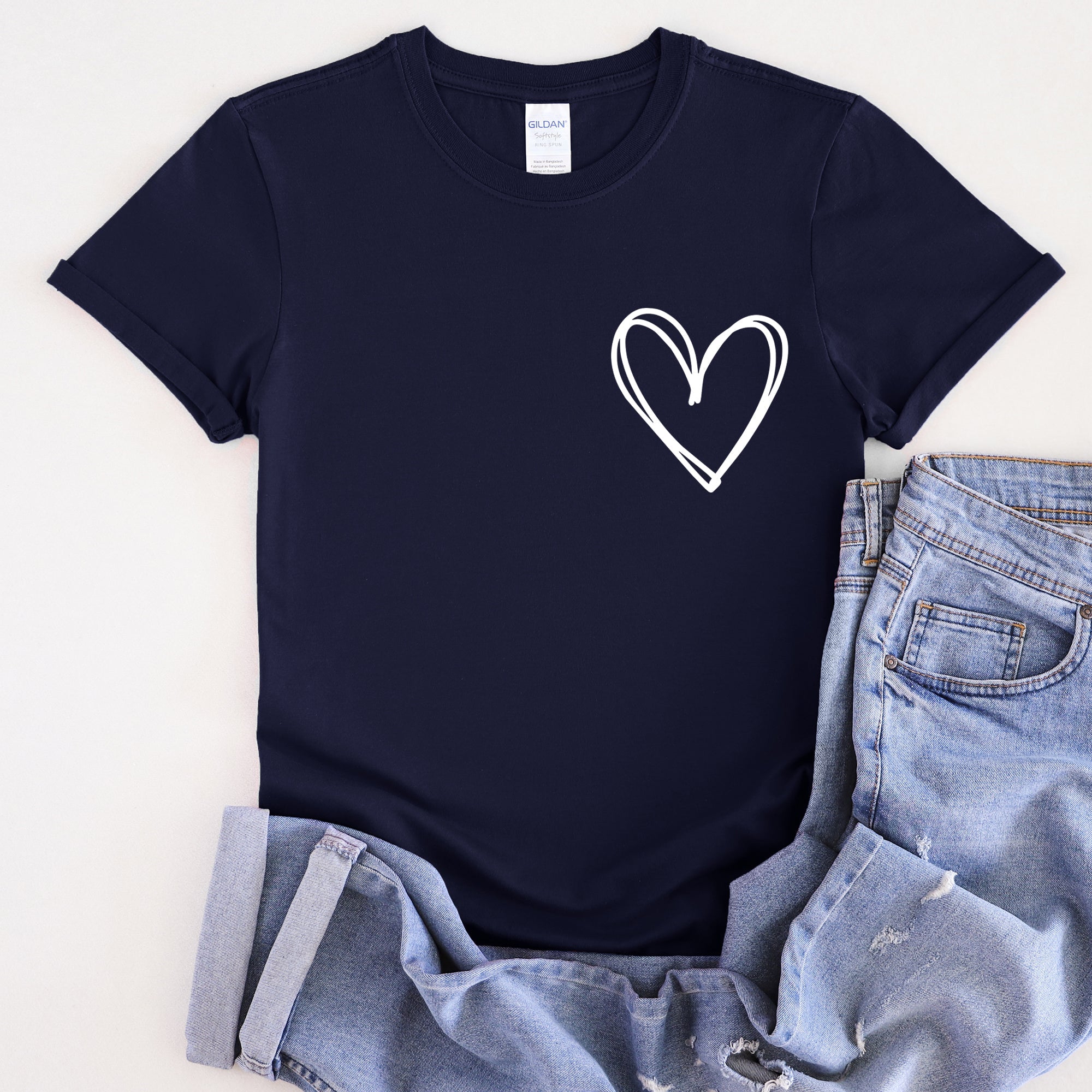 Double Heart Pocket Print Valentine's Day Edition Extra Soft Comfort Fit Graphic Tee