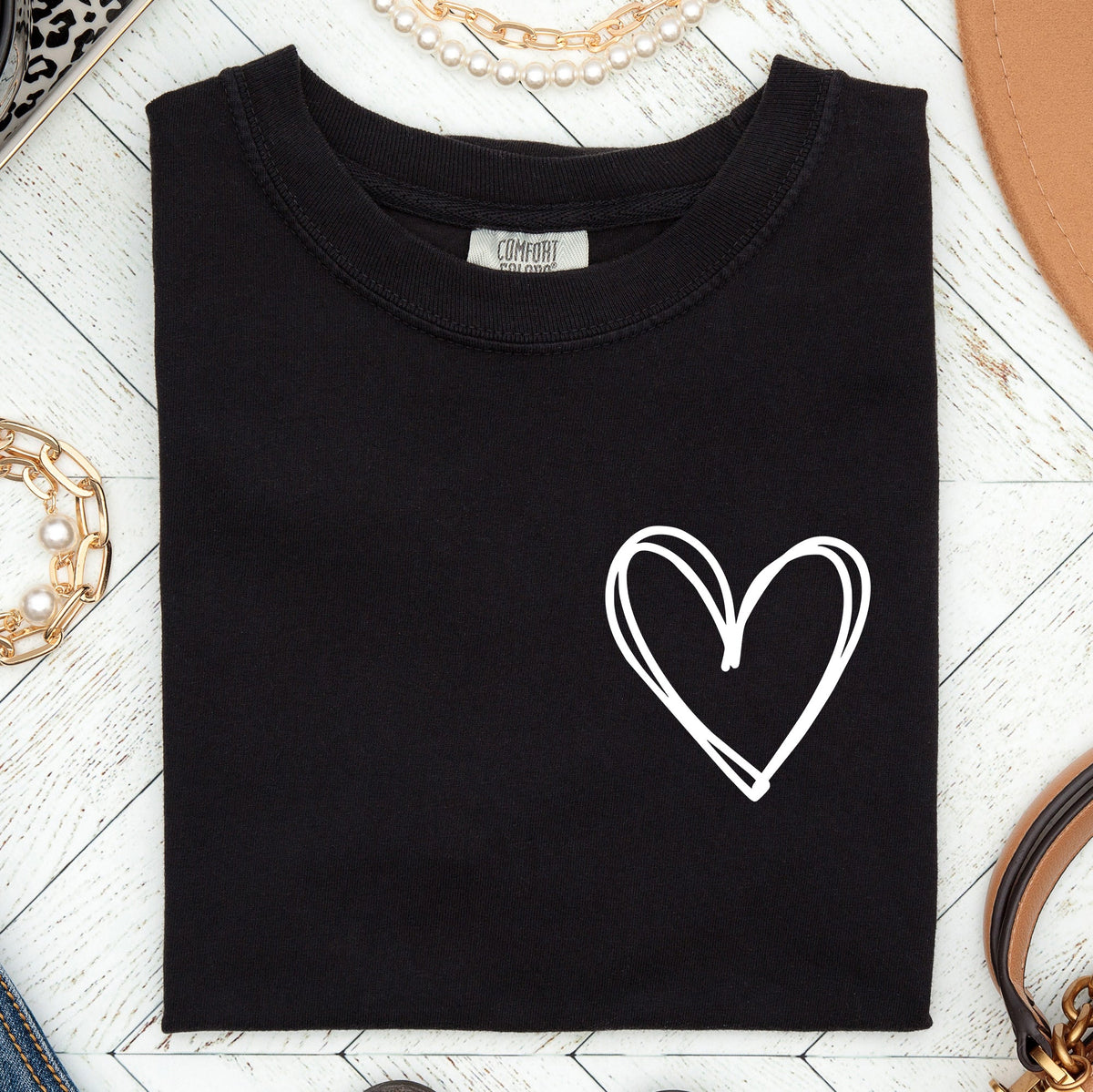 Double Heart Pocket Print Valentine's Day Edition Vintage Style Comfort Colors Tee