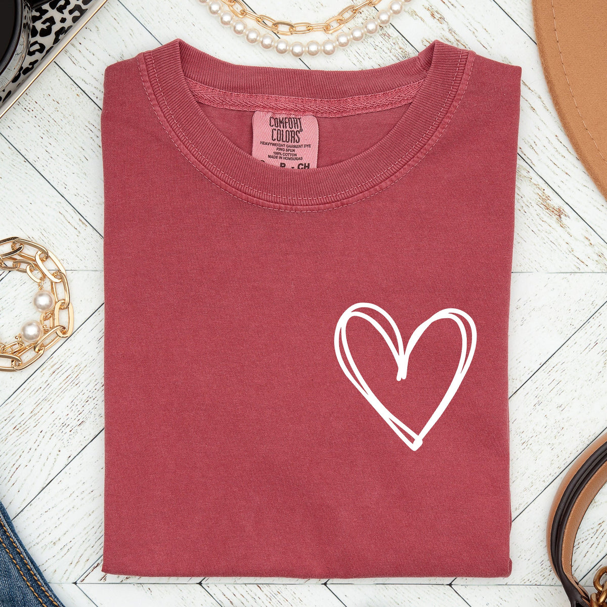 Double Heart Pocket Print Valentine's Day Edition Vintage Style Comfort Colors Tee