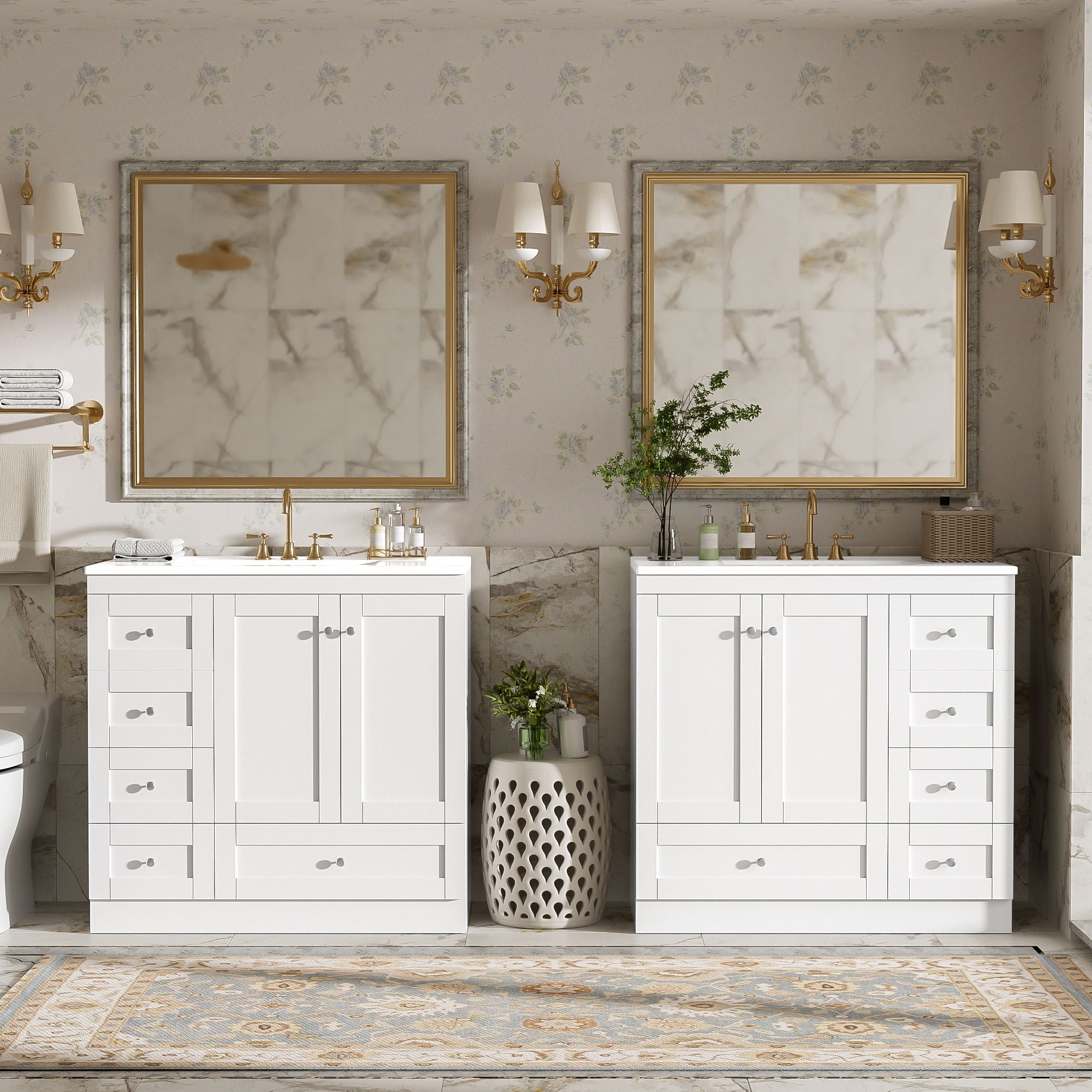 Shaker Free Standing Bathroom Vanity Cabinet & Sink, Soft Close Drawers, Soft Close Doors